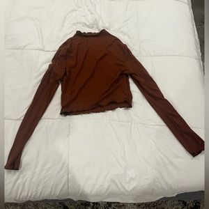 SMALL Brown Long Sleeve Crop Top